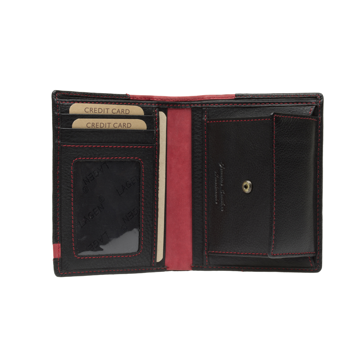 pánská peněženka kožená LG-1813-černá/červená - BLK/RED
