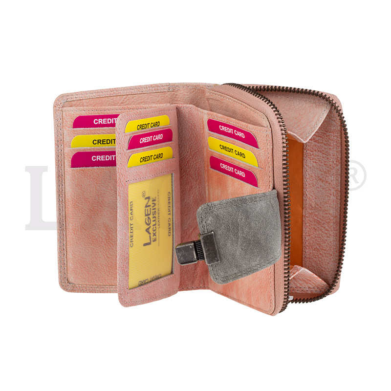 dámská peněženka kožená - 4495-oranžová/šedá - orange/taupe
