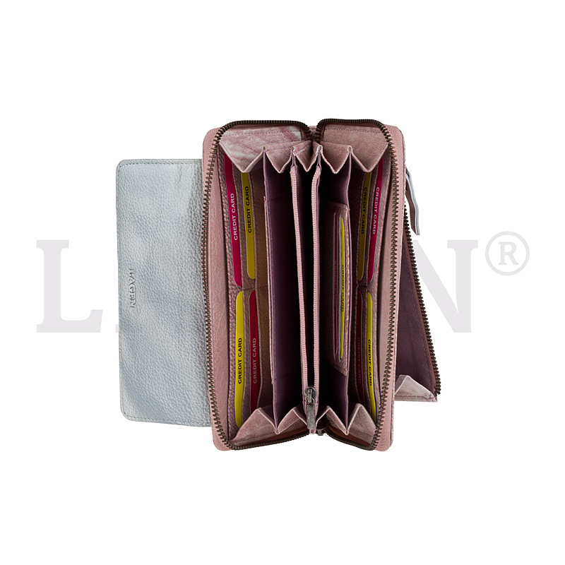 dámská peněženka kožená - 786-017-fialová/stříbrná - plum/silver